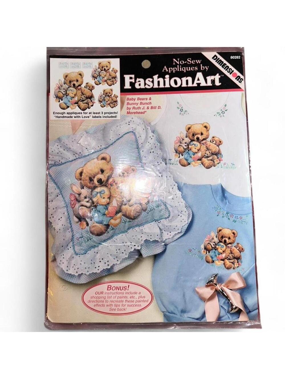 Vintage 1995 Dimensions FashionArt Baby Bears & Bunny Bunch No-Sew Appliqué Kit